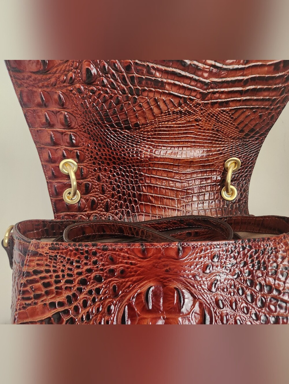 NWT Brahmin Pecan Melbourne Brinley Croc-Embossed Top-Handle Shoulder Bag - Picture 7 of 10